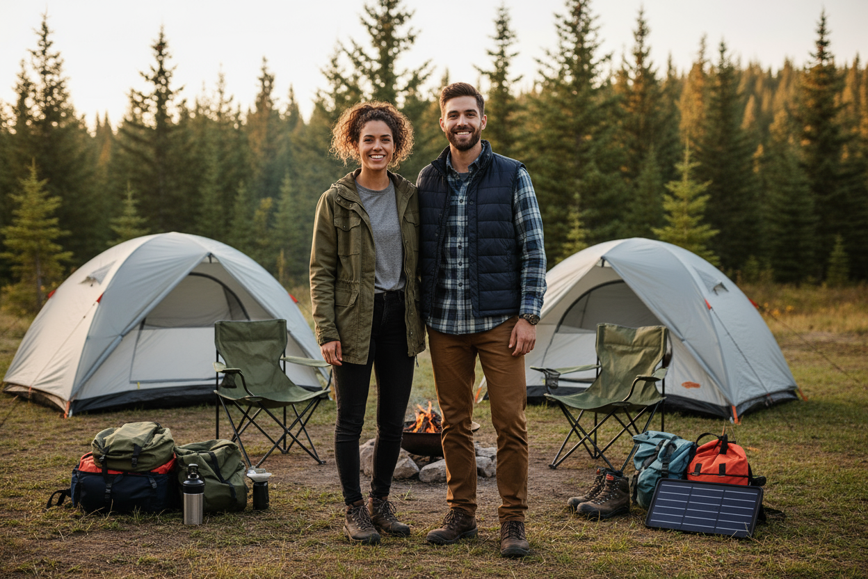 foto di due ragazzi in campeggio che sorridono come se fossero due founder di un'azienda