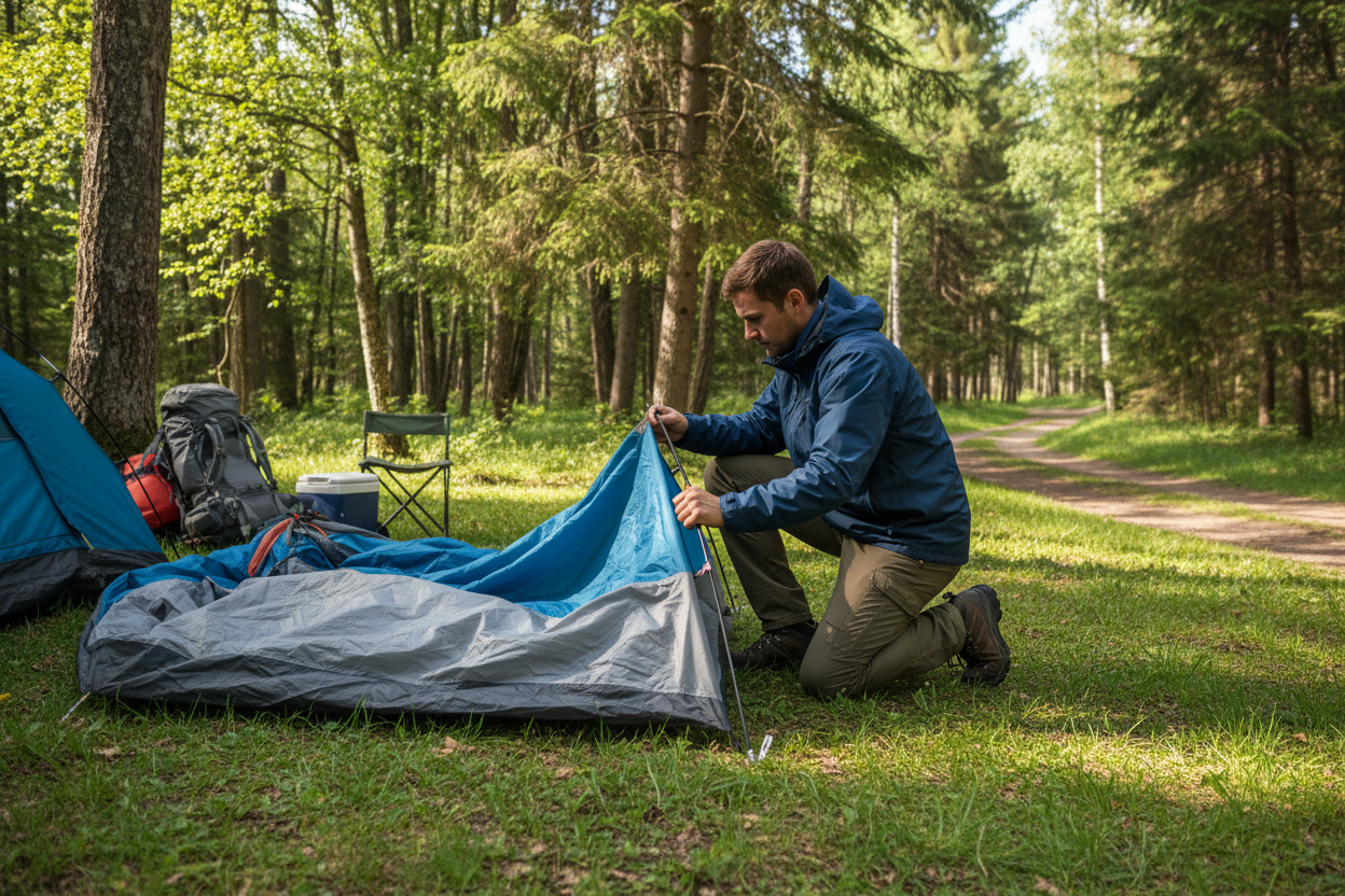 uno che monta una tenda